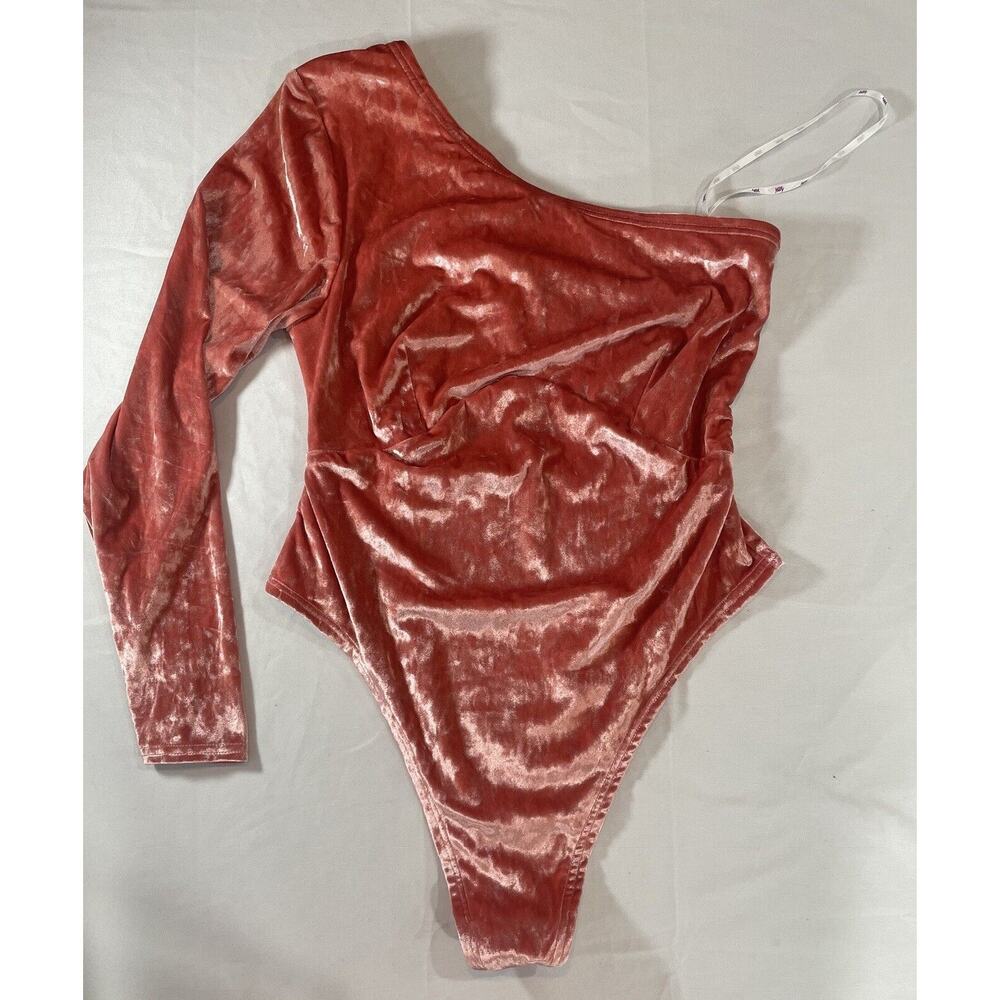 Yitty Bodysuit Plush Velvet One Sleeve Coral 1X